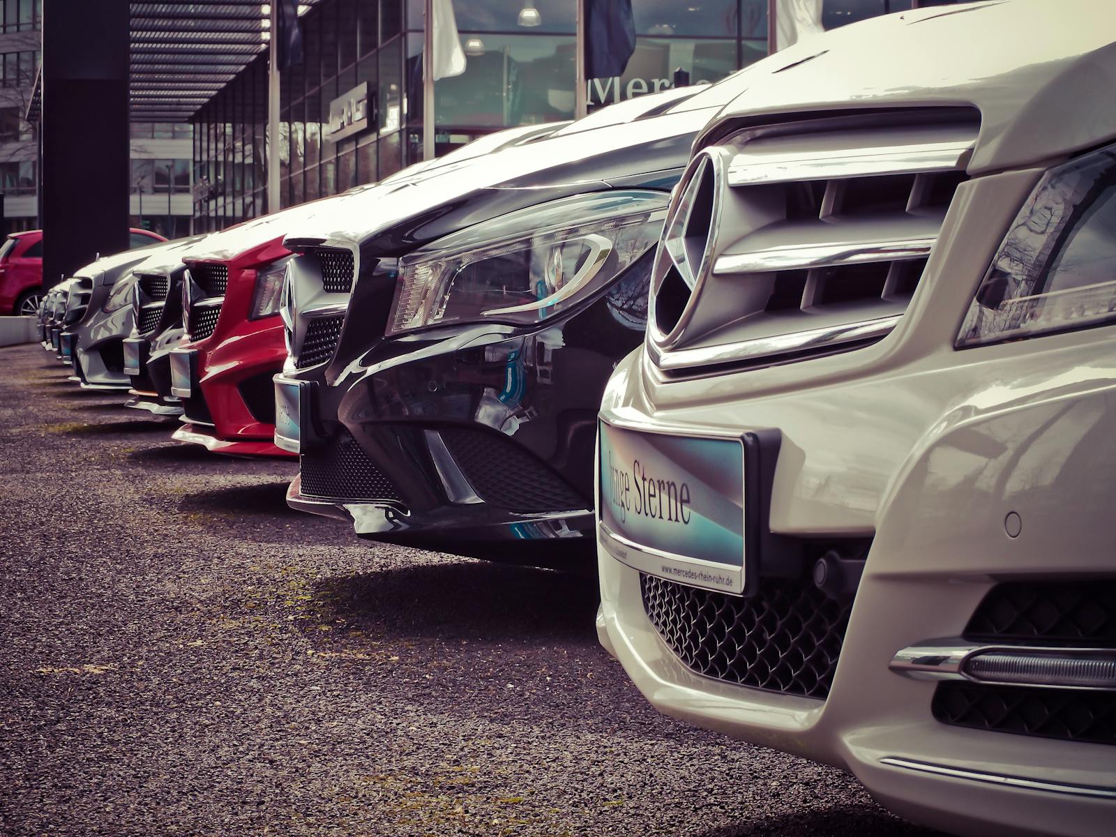 Mercedes Benz Parked in a Row, auto